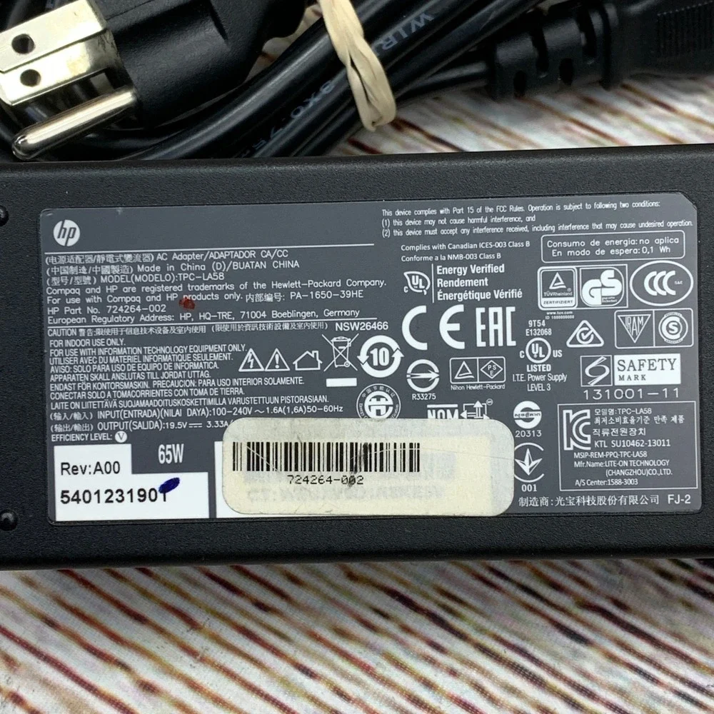 HP AC Adapter Power Supply 19.5V 3.33A‎ 65W TPC-LA58 Laptop Charger Cord